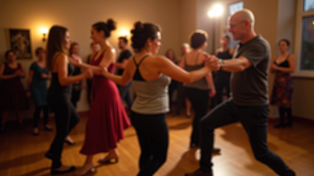 Skupiny začínajících tanečníků na salsa lekci v Praze